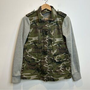 New Look Camouflage Mixed Media Utility Jacket Green Grey